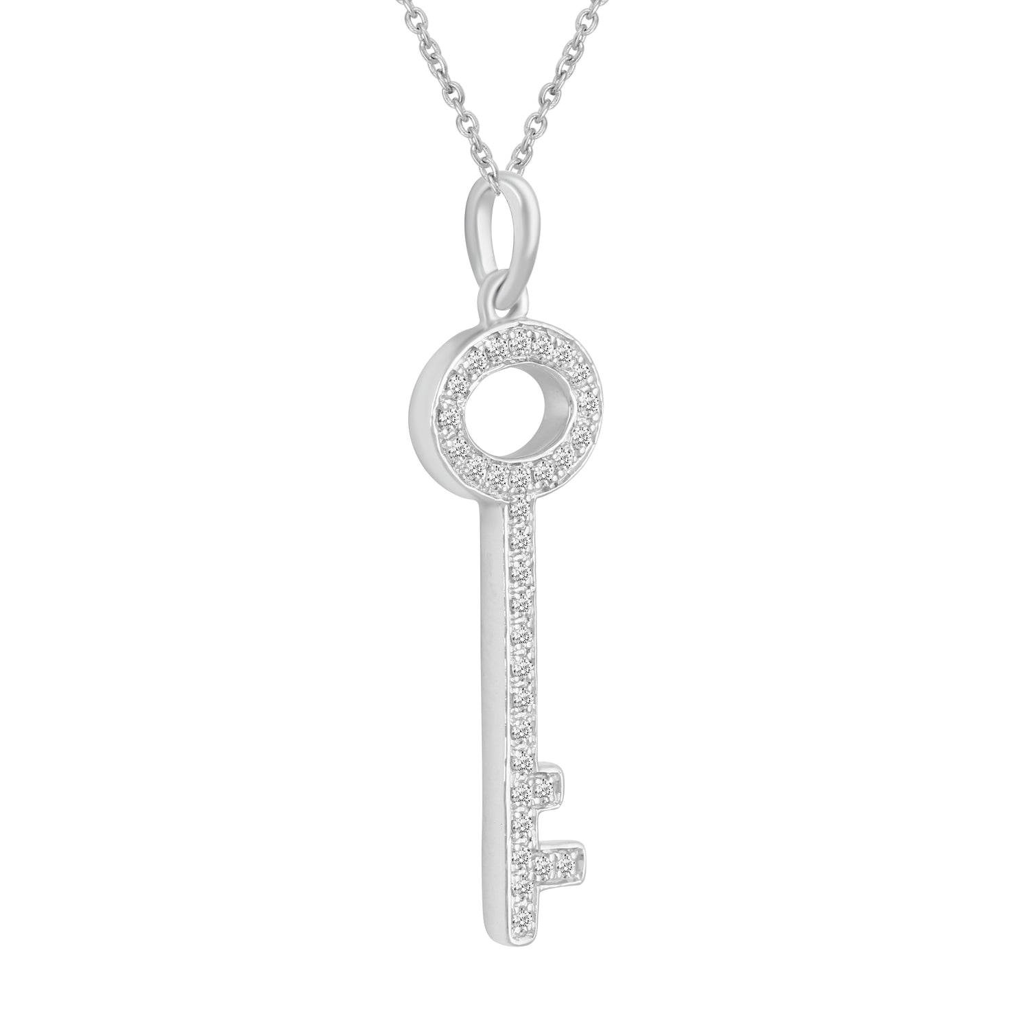 1/6CT TW Diamond Key Pendant in Sterling Silver with 18in Cable Chain