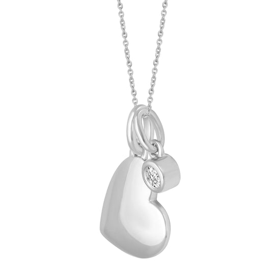 Natural Diamond Puff Floating Heart Pendant Necklace silver jewelry fifthandfine affordable wholesale