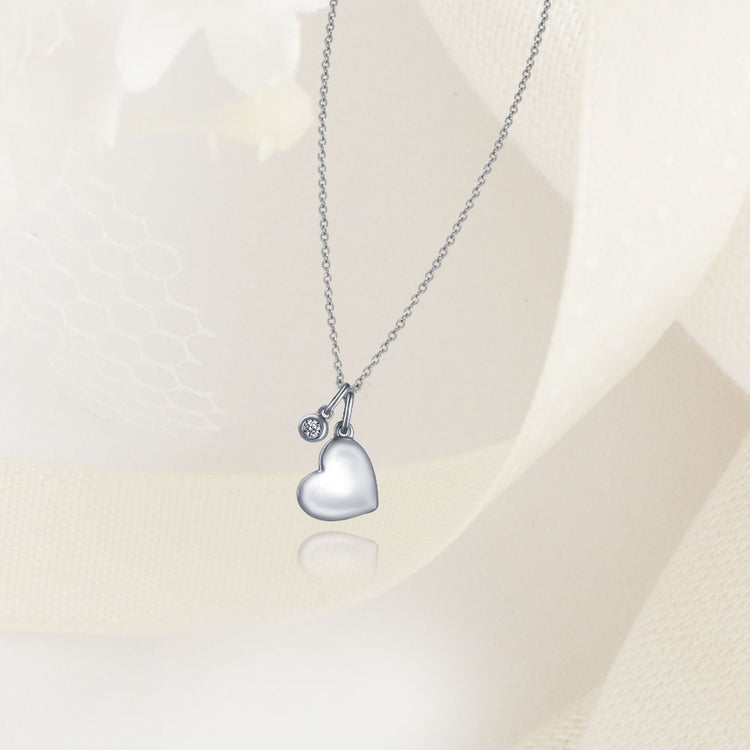1/20 Carat tw Natural Diamond Puff Floating Heart Shape Pendant Necklace in 925 Sterling Silver