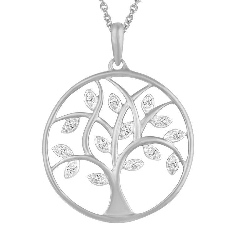 Diamond Round Tree of Life Family Circle Pendant Set in Sterling Silver fine jewelry