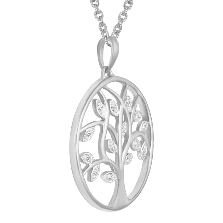 Diamond Round Tree of Life Family Circle Pendant Set in Sterling Silver fine jewelry gift