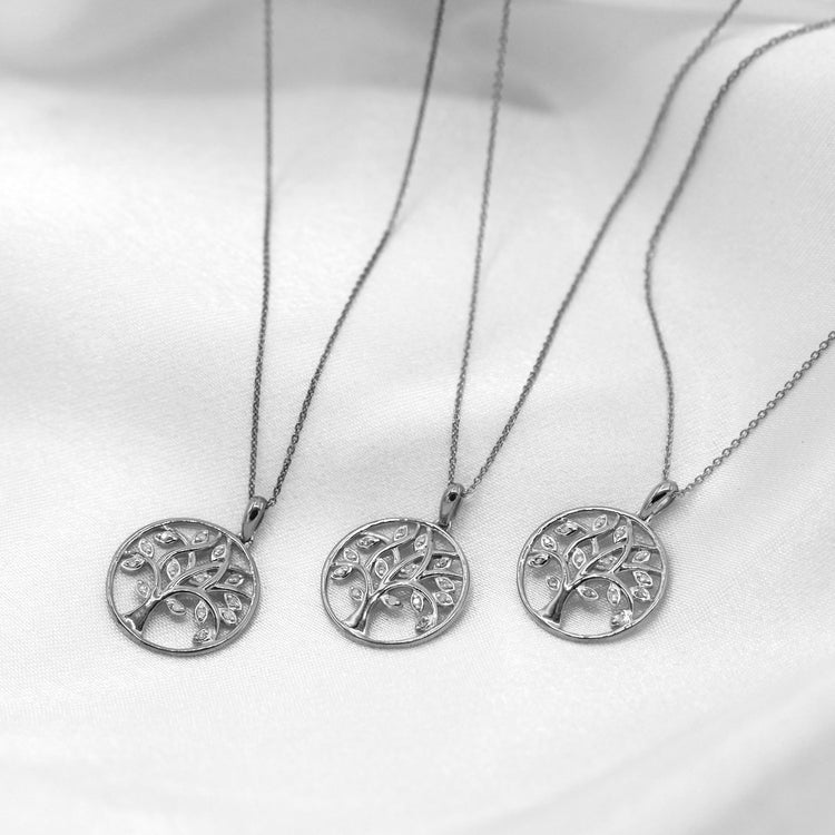 Diamond Round Tree of Life Family Circle Pendant Set in Sterling Silver fine jewelry gift