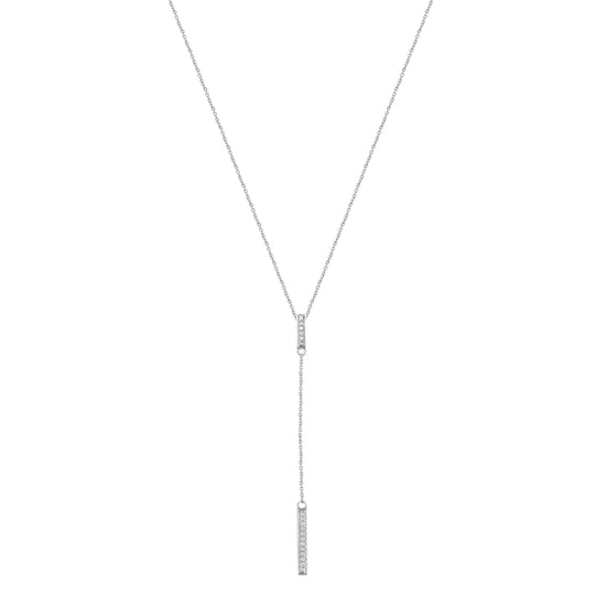 1/10 Ctw Lariat Bar Natural Diamond Pendant Necklace set in 925 Sterling Silver