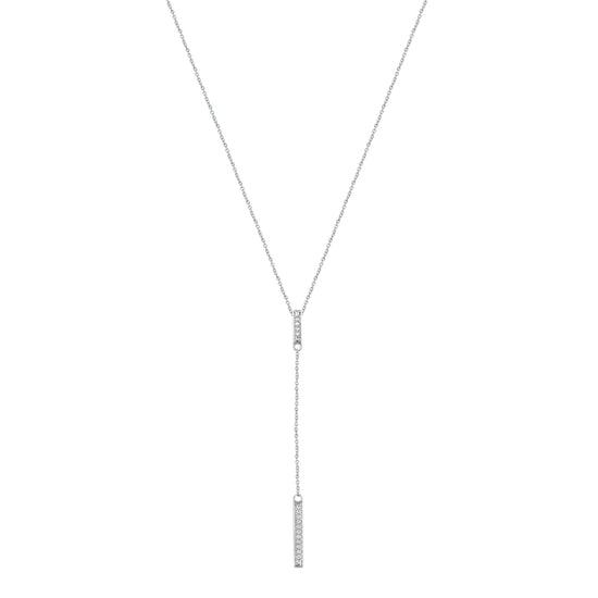 1/10 Ctw Lariat Bar Natural Diamond Pendant Necklace set in 925 Sterling Silver