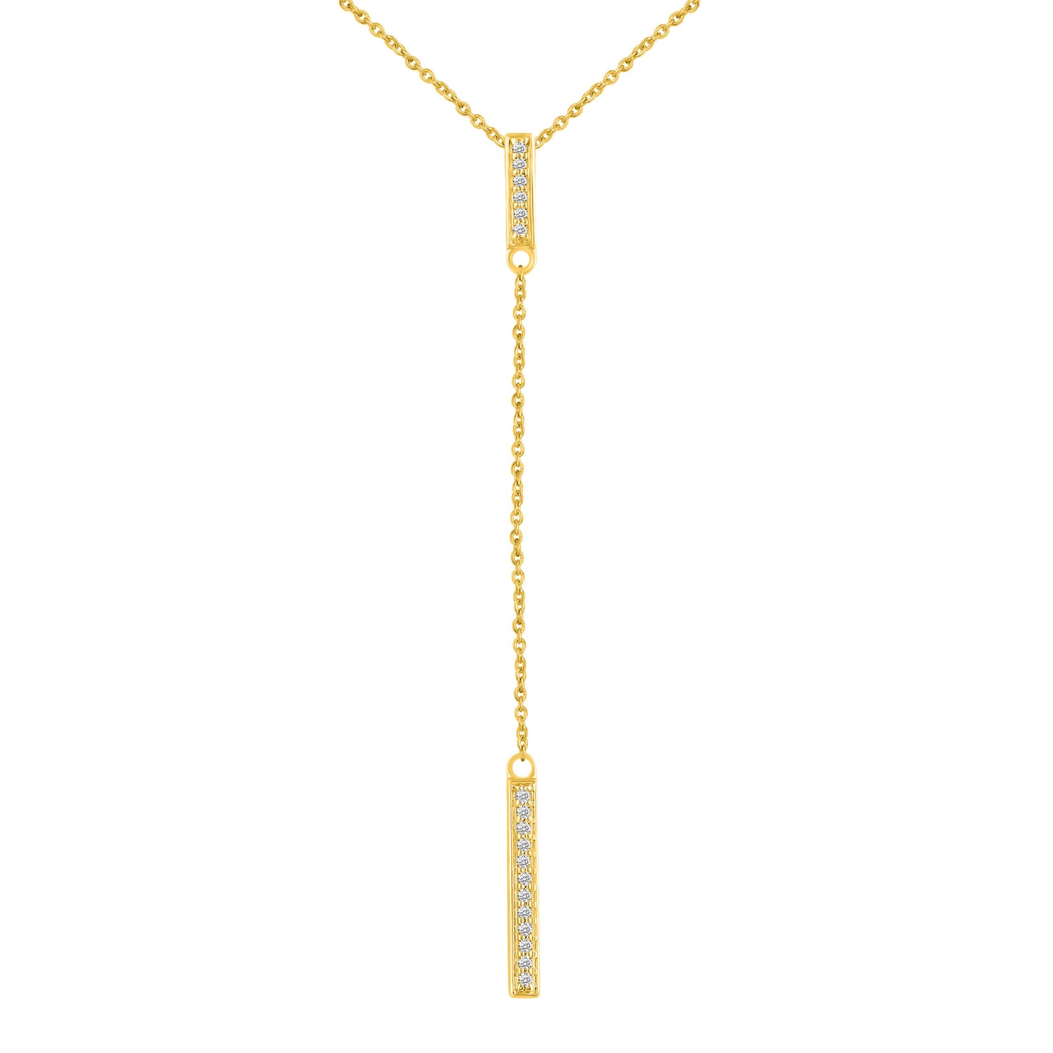 1/10 Ctw Lariat Bar Natural Diamond Pendant Necklace set in 925 Sterling Silver yellowgold