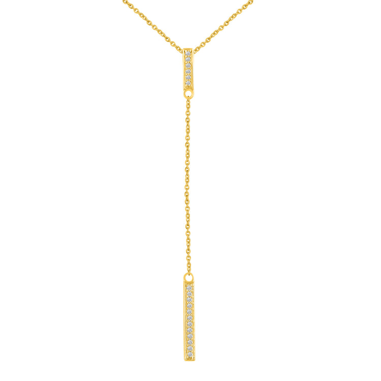 1/10 Ctw Lariat Bar Natural Diamond Pendant Necklace set in 925 Sterling Silver yellowgold