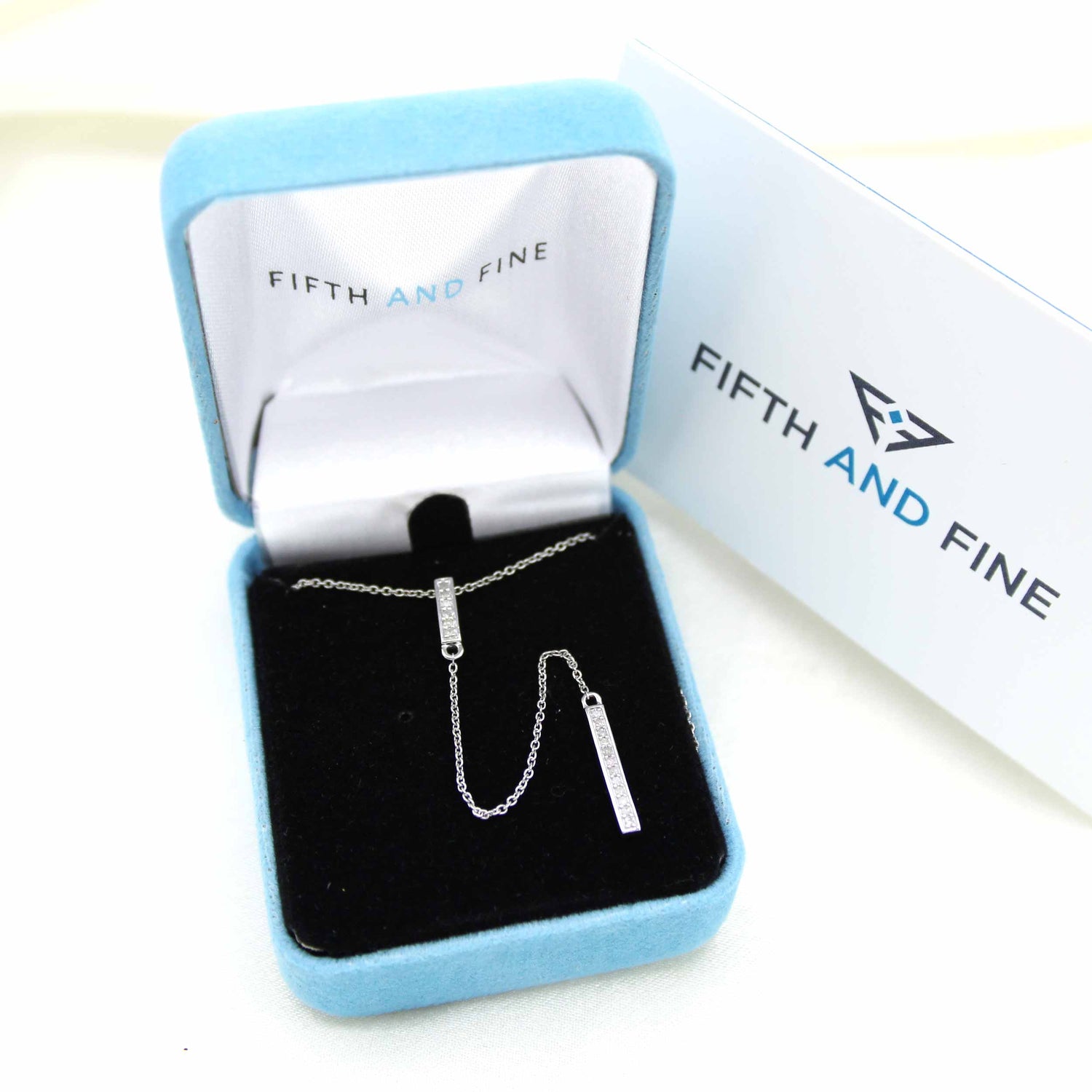1/10 Ctw Lariat Bar Natural Diamond Pendant Necklace set in 925 Sterling Silver