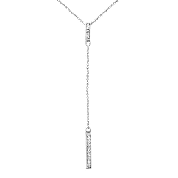 1/10 Ctw Lariat Bar Natural Diamond Pendant Necklace set in 925 Sterling Silver
