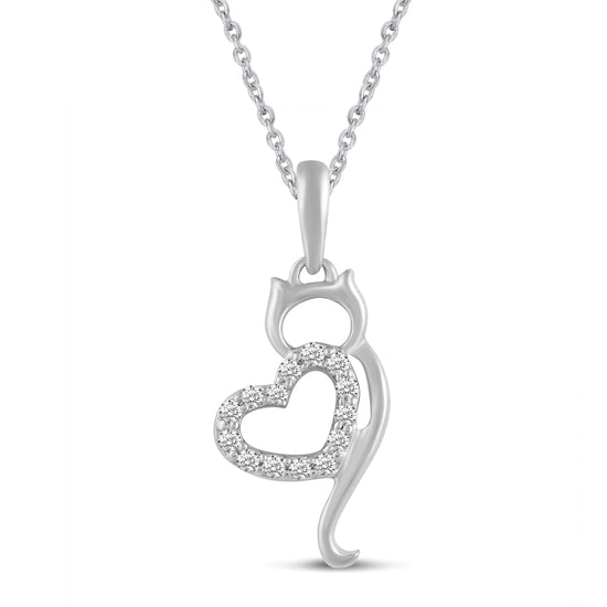 1/20 CT TW Diamond Cat Heart Pendant in Sterling Silver