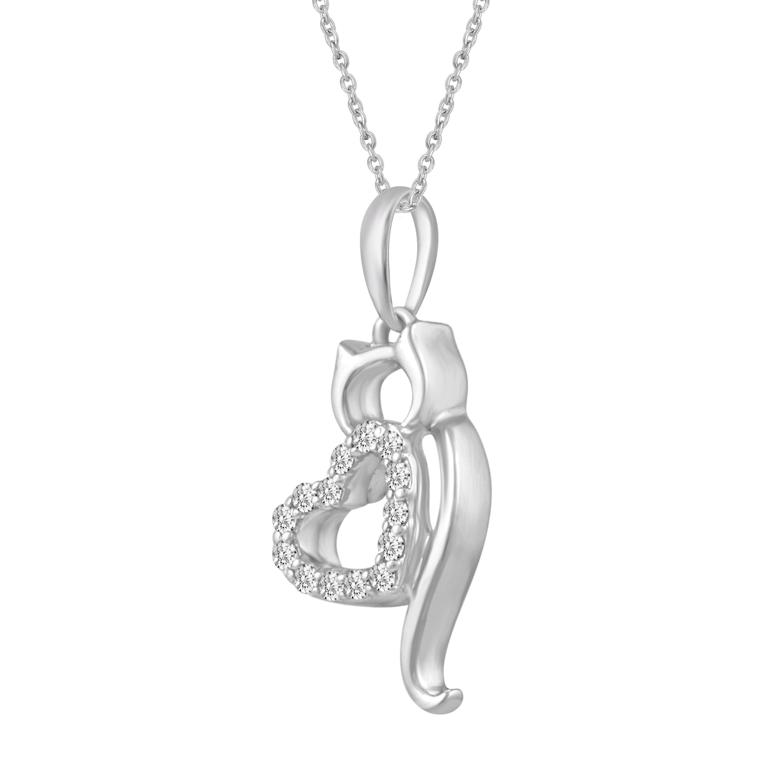 1/20 CT TW Diamond Cat Heart Pendant in Sterling Silver
