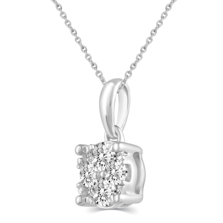 3/4 Carat TW Round Grand Cluster Diamond Earrings + Pendant Necklace Set in 925 Sterling Silver