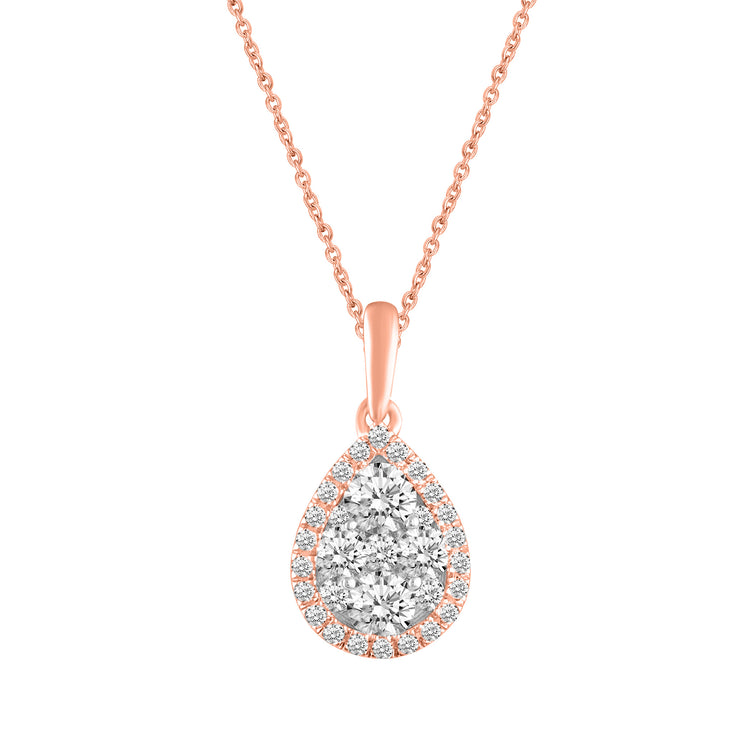 1/2 CT TW Diamond Halo Cluster Pendant Necklace in 925 Sterling Silver (Round, Oval, Pear, Cushion)