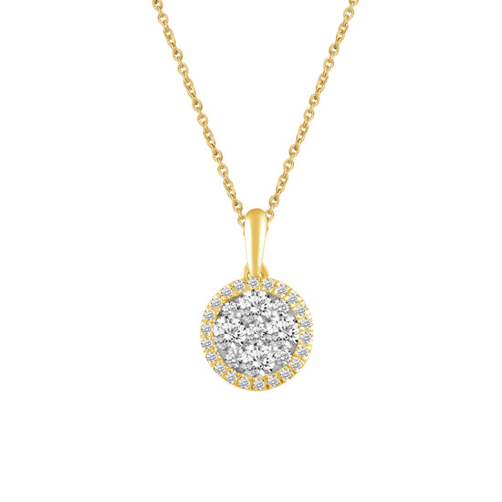 1/2 CT TW Diamond Halo Cluster Pendant Necklace in 925 Sterling Silver (Round, Oval, Pear, Cushion)