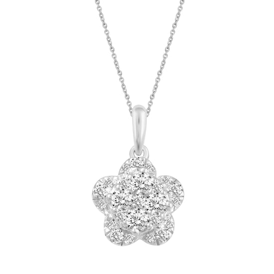 1/2 Cttw Flower Diamond Pendant in 14K White Gold 