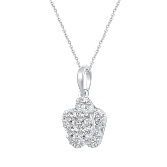 1/2 Cttw Flower Diamond Pendant in 14K White Gold