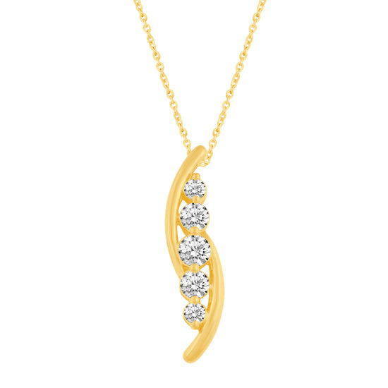 1/3 CT TW 5-Stone Diamond Journey Necklace Pendant in 925 Sterling Silver Yellow Gold