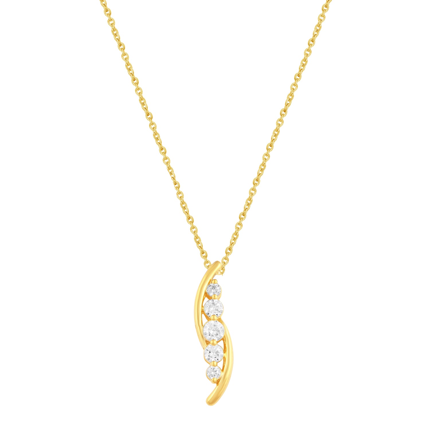 1/3 CT TW 5-Stone Diamond Journey Necklace Pendant in 925 Sterling Silver Yellow Gold