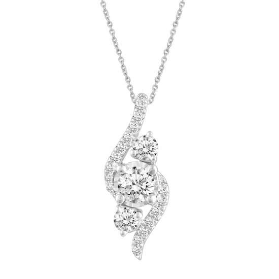 1/2 CTW Diamond Elegant Trilogy Pendant Necklace set in 925 Sterling Silver