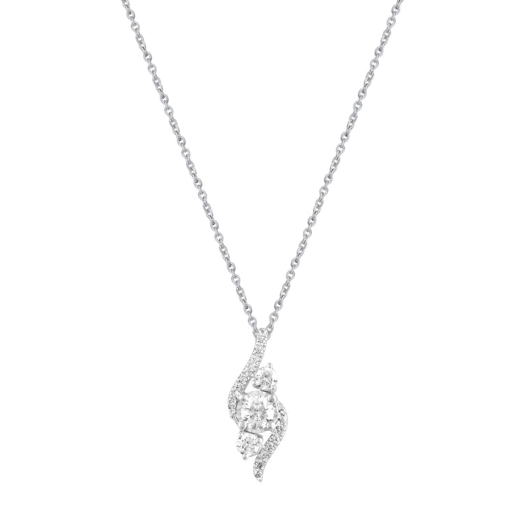 1/2 CTW Diamond Elegant Trilogy Pendant Necklace set in 925 Sterling Silver