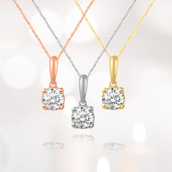 14K Gold 1/5 Carat TW Natural Round (I1-I2 Clarity) Diamond Pendant Necklace in White, Rose or Yellow Gold