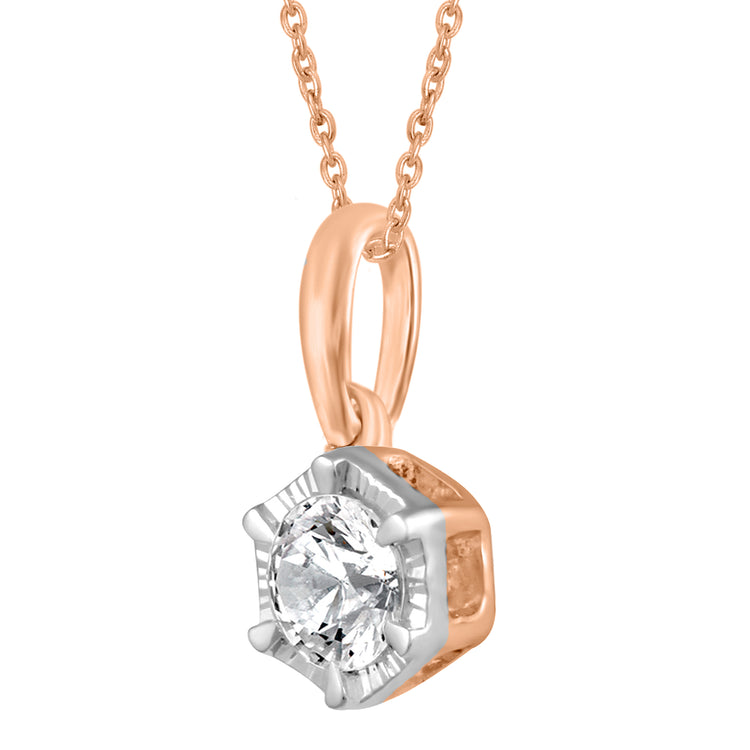 14K Gold 1/4 Carat TW Natural Round Diamond Hexagon Pendant Necklace in White, Rose or Yellow Gold