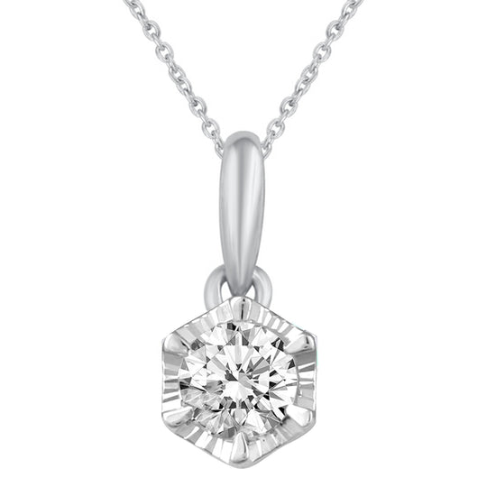 14K Gold 1/4 Carat TW Natural Round Diamond Hexagon Pendant Necklace in White, Rose or Yellow Gold