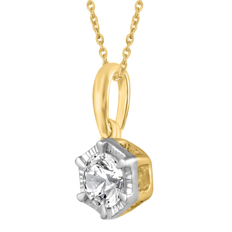 14K Gold 1/4 Carat TW Natural Round Diamond Hexagon Pendant Necklace in White, Rose or Yellow Gold