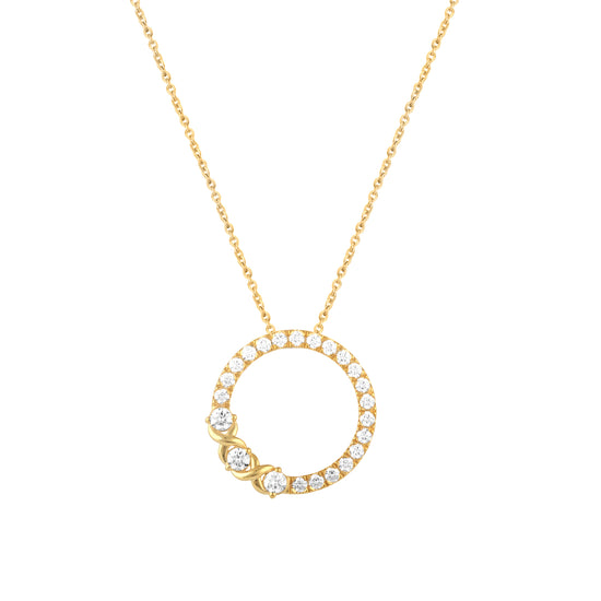 1 CT TW Diamond XO Circle Pendant Necklace in 925 Sterling Silver Yellow Gold