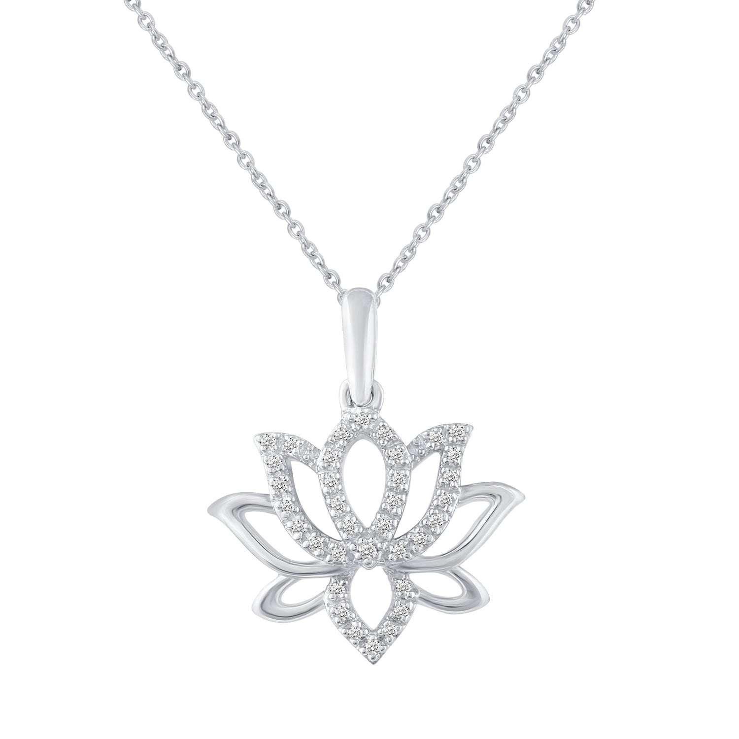 1/10 CT TW Diamond Lotus Pave Pendant Set in Sterling Silver