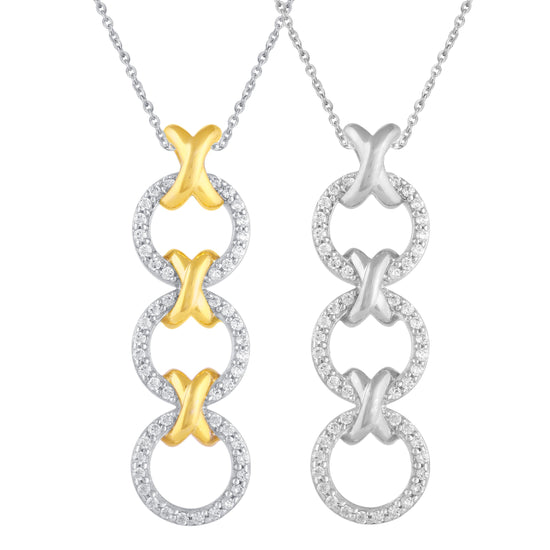 1/5 CTW Diamond XO Trilogy Pendant Necklace set in 925 Sterling Silver