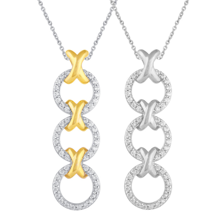 1/5 CTW Diamond XO Trilogy Pendant Necklace set in 925 Sterling Silver