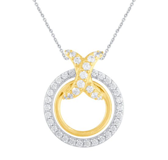 1/2 CT TW Diamond Two-tone XO Yellow Gold Pendant Necklace in 925 Sterling Silver