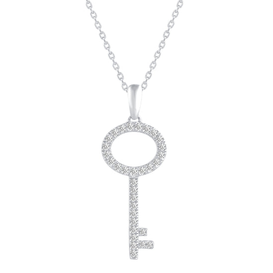 Key To Your Heart 1/4 Cttw Natural Diamond Pendant Necklace set in 925 Sterling Silver