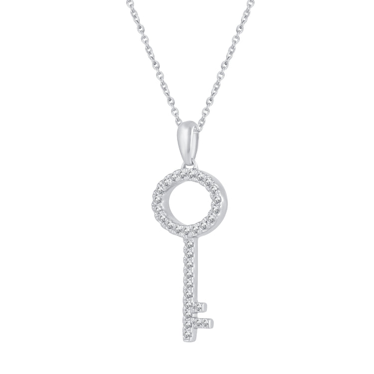 Key To Your Heart 1/4 Cttw Natural Diamond Pendant Necklace set in 925 Sterling Silver