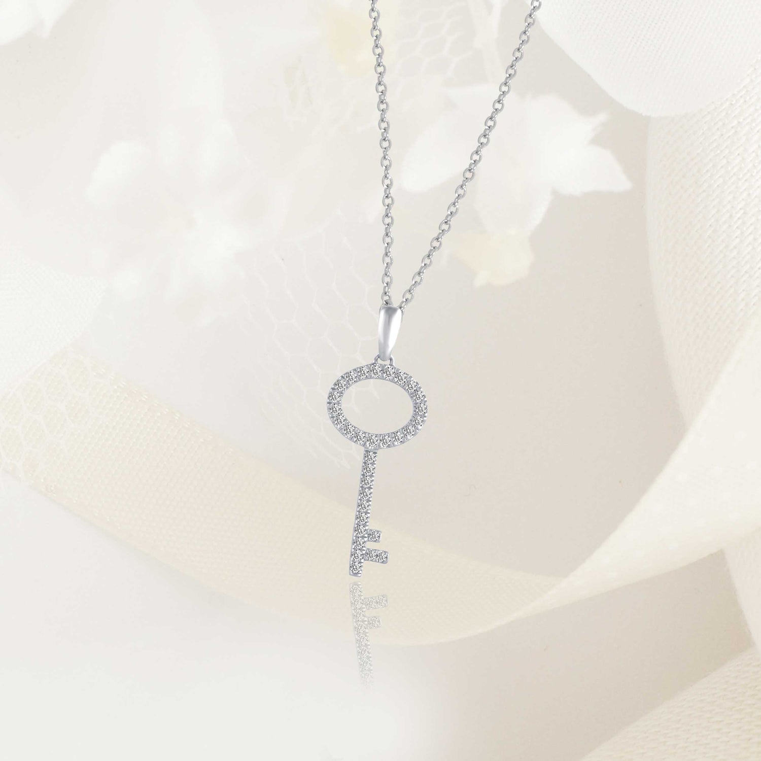 925 Sterling Silver Heart Key Pendant Necklace