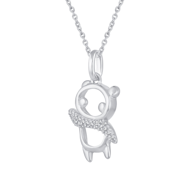 1/20 Ctw Panda Good Luck Fortune Pendant Necklace with Natural Round Diamonds Set in 925 Sterling Silver