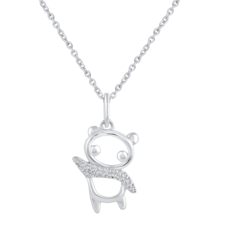 1/20 Ctw Panda Good Luck Fortune Pendant Necklace with Natural Round Diamonds Set in 925 Sterling Silver
