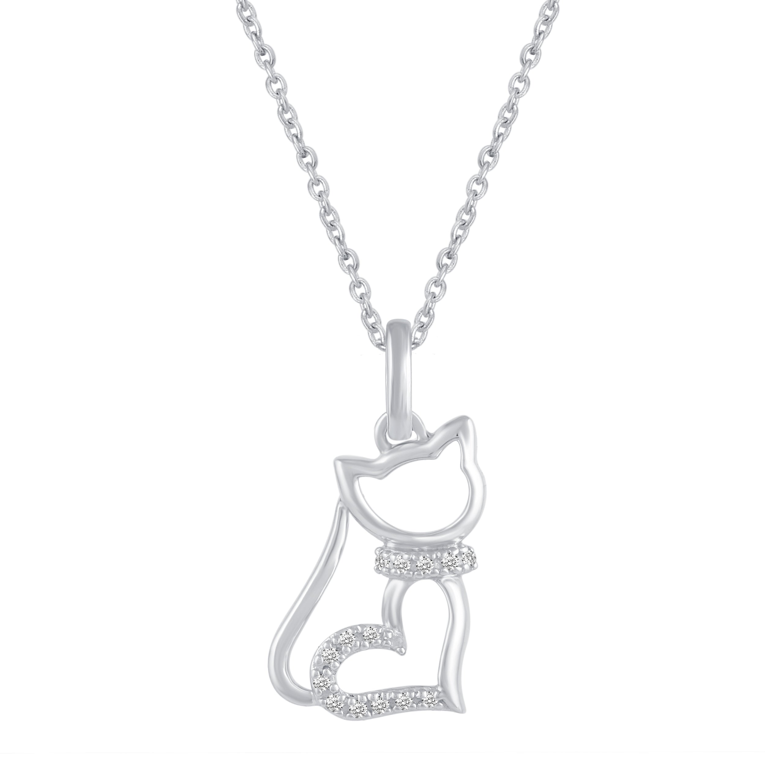 Macy's Diamond Cat Pendant Necklace in 14k Rose Gold and Sterling Silver  (1/5 ct. t.w.) - Macy's