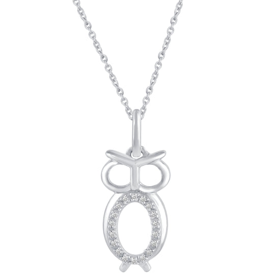 1/20 Ctw Owl Wisdom Pendant Necklace with Natural Round Diamonds Set in 925 Sterling Silver animal holiday gift birthday
