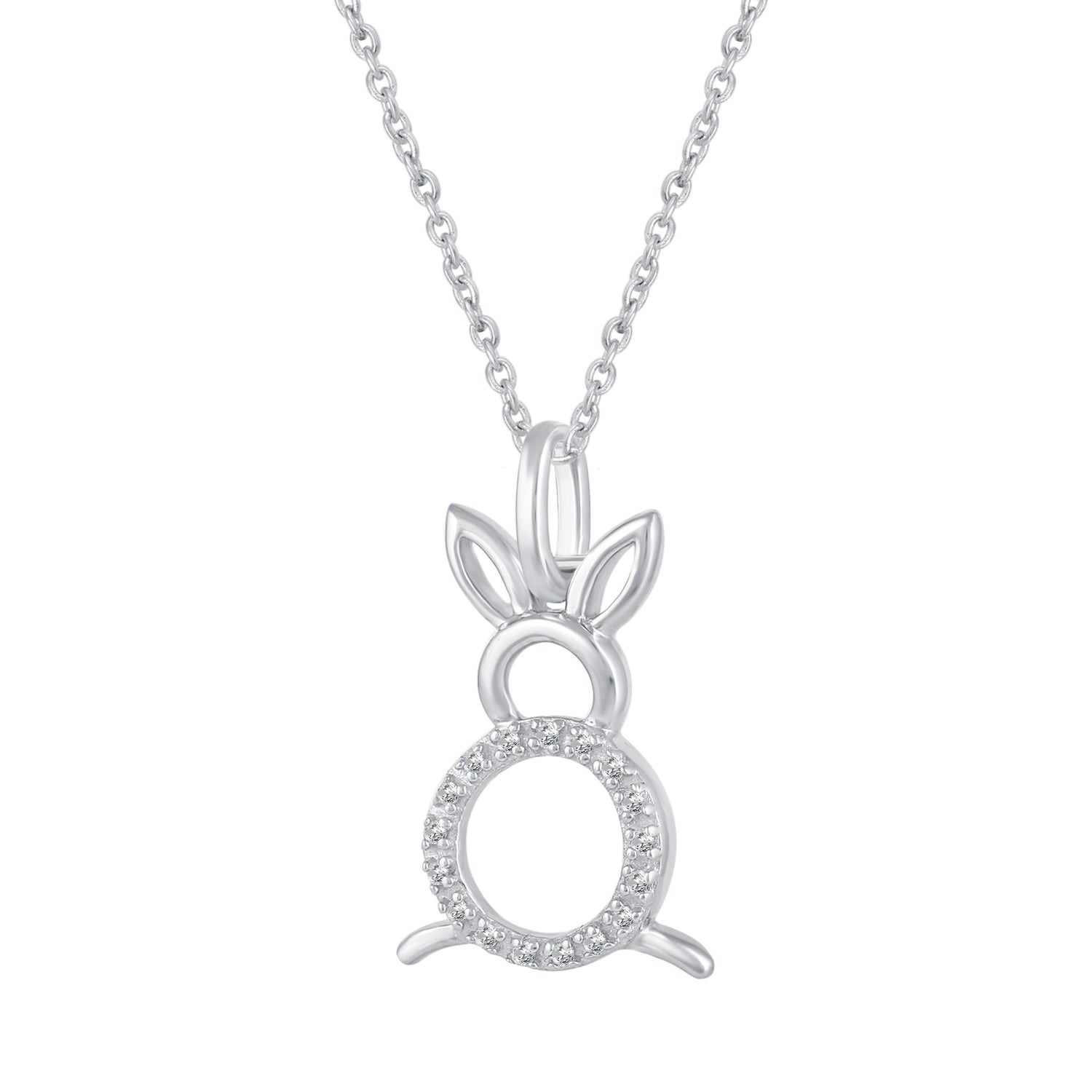1/20 Ctw Bunny Rabbit Pendant Necklace with Natural Round Diamonds Set in 925 Sterling Silver birthday holiday valentine gift under $50
