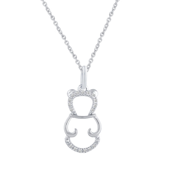 1/20 Ctw Bear Pendant Necklace with Natural Round Diamonds Set in 925 Sterling Silver
