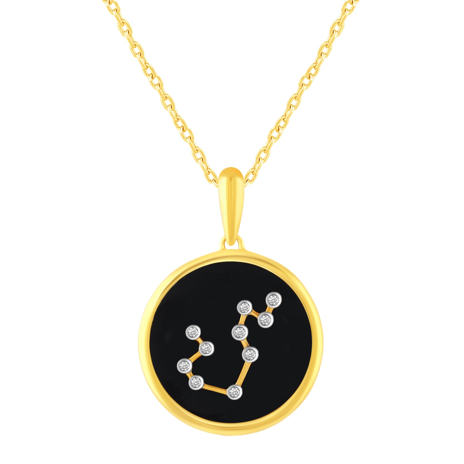 1/20 Cttw Diamond Aquarius Zodiac Pendant Necklace set in 925 Sterling Silver 14K Yellow Gold Plating