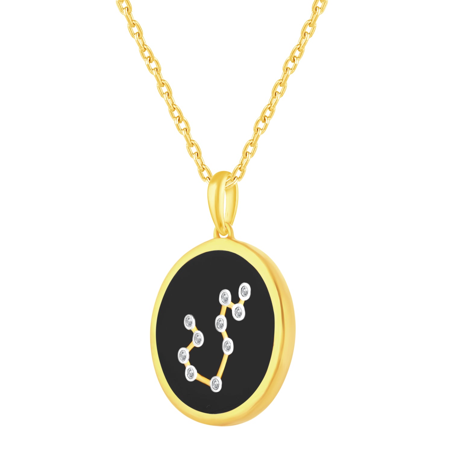 1/20 Cttw Diamond Aquarius Zodiac Pendant Necklace set in 925 Sterling Silver 14K Yellow Gold Plating