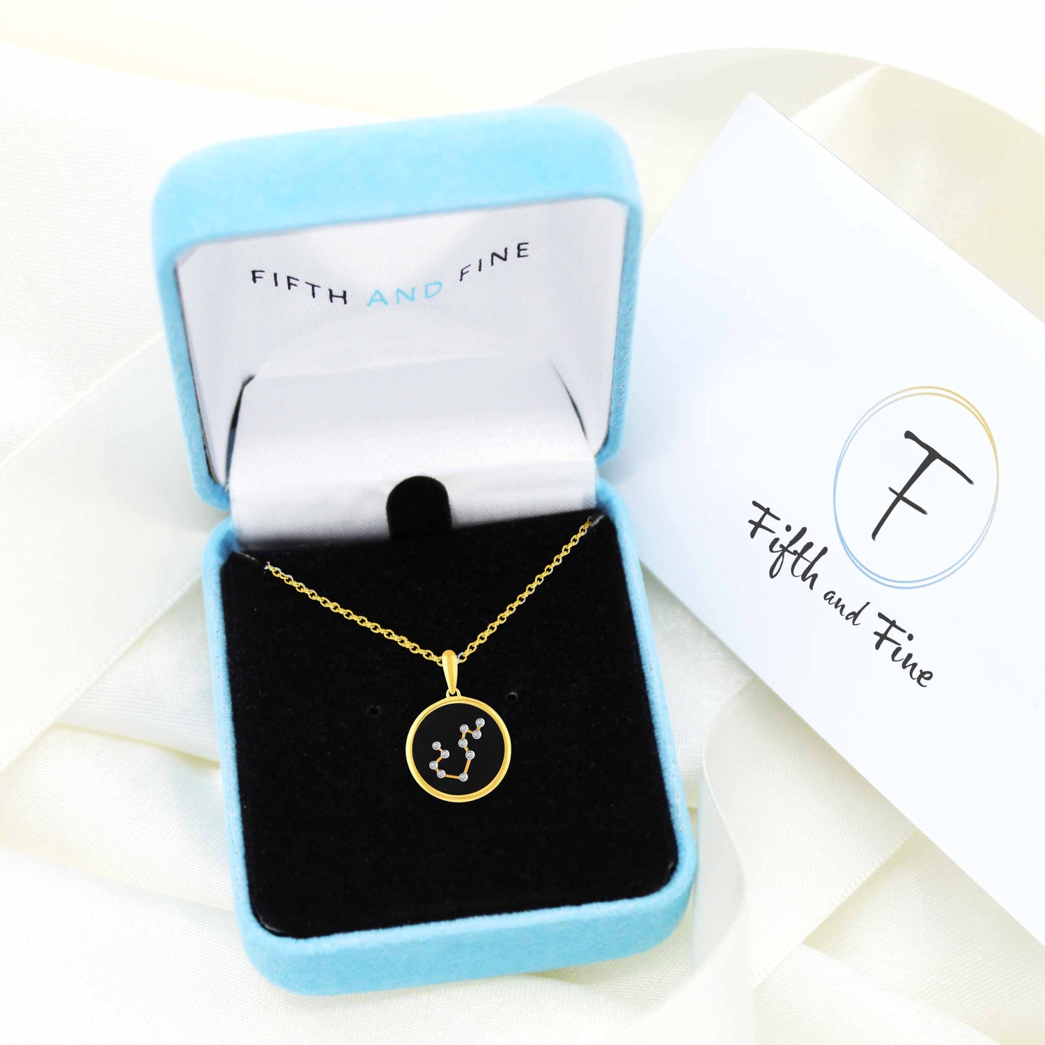 1/20 Cttw Diamond Aquarius Zodiac Pendant Necklace set in 925 Sterling Silver 14K Yellow Gold Plating