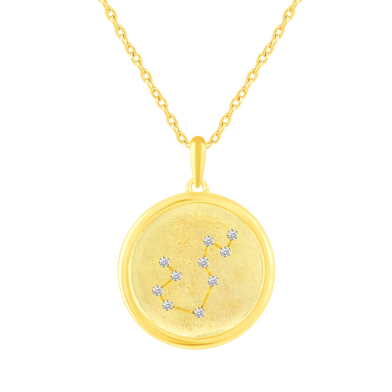 1/20 Cttw Diamond Zodiac Satin Finish Pendant Necklace set in 925 Sterling Silver 14K Yellow Gold Plating