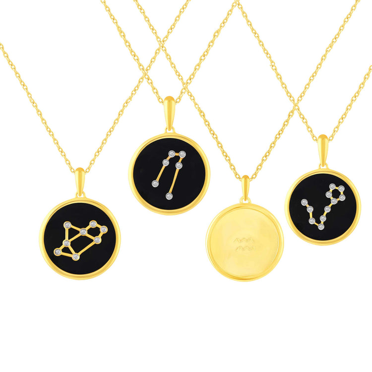 1/20 Cttw Diamond Zodiac Pendant Necklace set in 925 Sterling Silver 14K Yellow Gold Plating