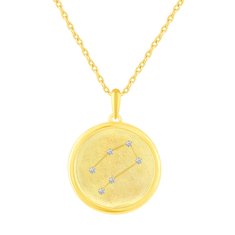 1/20 Cttw Diamond Zodiac Satin Finish Pendant Necklace set in 925 Sterling Silver 14K Yellow Gold Plating