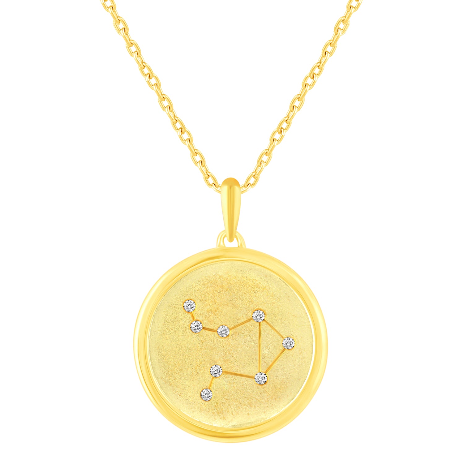 1/20 Cttw Diamond Zodiac Satin Finish Pendant Necklace set in 925 Sterling Silver 14K Yellow Gold Plating