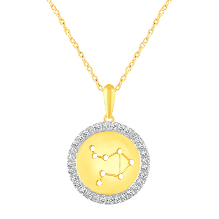 1/20 Cttw Diamond Zodiac Halo Pendant Necklace set in 925 Sterling Silver 14K Yellow Gold Plating