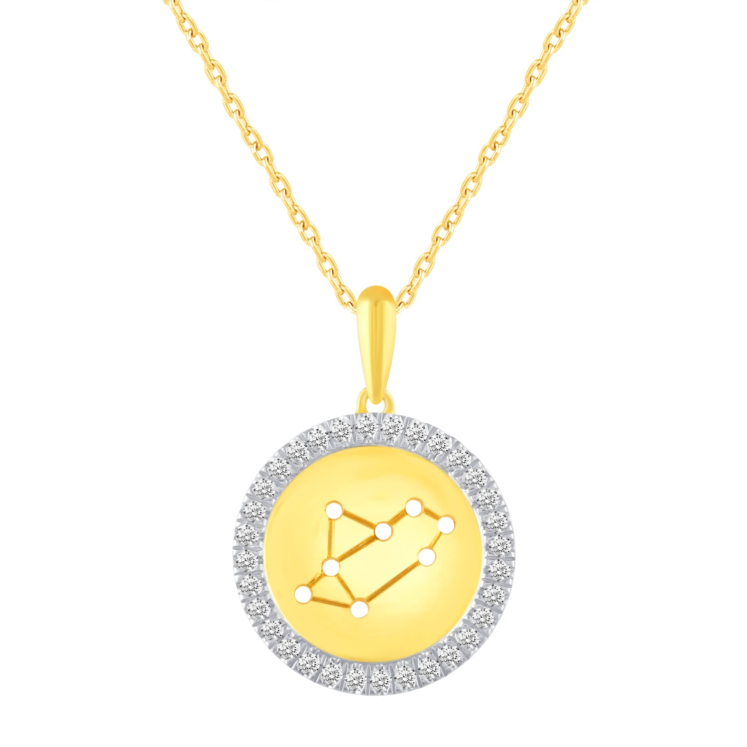 1/20 Cttw Diamond Zodiac Halo Pendant Necklace set in 925 Sterling Silver 14K Yellow Gold Plating